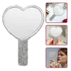 Crystal Makeup Mirror Vanity Light Hand Rhinestone Compact Held Purse Drill Heart Shaped Mirrior 240408