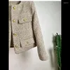 Women's Jackets Women Wool Blended Tweed Coat Autumn Winter French Basic Round Neck Long Sleeve Small Fragrance Casual Quilted Short