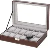 Liantral Watch Box 12-Slot Leather Watch Case Organizer Watch Holder For Men Glass Top (Grey)