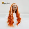 13x4 Synthetic lace front wig long hair Fashion orange cosplay wigs party Sexy fashion women girl long curly hairpiece Brazilian hair Korean high temperature fiber