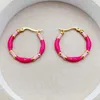 Hoop Earrings Women Multi Color Epoxy Blue Turquoise Painting Gold Bamboo Design Pink Fuchsua Option