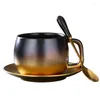 Koppar Saucers Nordic Luxury Matte Black Gold Champagne Ceramic Espresso Coffee Cup and Saucer Spoon Set 280 ml