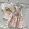 New baby tracksuits summer girls Dress suit kids designer clothes Size 90-160 CM Maze pattern printing t shirt and Camisole dress 24April