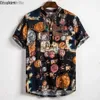 Mäns avslappnade skjortor sommar heta säljer mens hawaiian blommor tryck skjorta fashionabla retro casual kortärmad skjorta herr strand semester skjorta yq240408