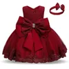 Robe de fête des filles pour 15 ans en dentelle sans manches en dentelle élégante mignon né anniversaire baptism vestidos rouge Noël 240329