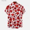 Men's Casual Shirts Mens Leisure Button Beach Aloha Shirt Fashion Rose Floral Print Summer Hawaiian Shirt Mens Holiday Vacation Party Clothing XXX yq240408