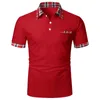 Polo Summer ShortSleeved Basic Mens Mens Plaid Colorblock Tshirt Tops Pocket Pocket Male Mason Button Polos 240402