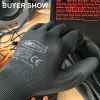 Luvas NmsAfety 24Pieces/12 pares Segurança Luvas de trabalho Black Pu Nylon Cotton Glove Luvas de proteção industrial