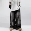 Amerikansk stil överdimensionerad fickan retro baggy jeans män y2k hip hop punk wide ben raka overalls svart denim pants streetwear 240320