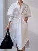 カジュアルドレススーパーエーン2024韓国シックスプリングニッチデザイン不規則な袖のストライプ長いシャツドレス