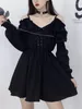 Casual klänningar jmprs stor storlek gotiska kvinnor svart miniklänning sexig av axel hög midja tunika damer fest långärmad v hals vestidos