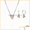 Ketten Erhöhte Herzkette und Ohrring -Set 925 Sterling Sier für Frauen Geburtstag Geschenk Schmuck Dolpe Halsketten pe dhrlx geeignet