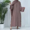Femmes Muslim Cardigan Abaya Middle East Dubai Party Robe Cardigan Couleur Plaine Robe Headscarf Casual Burqas 3 pièces Set 240325