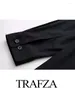 女性用ブラウストラフザ秋の黒カジュアルシャツファッションジュエリー装飾長スリーブルーズサイズのトップ