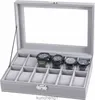 Liantral Watch Box 12-Slot Leather Watch Case Organizer Watch Holder For Men Glass Top (Grey)