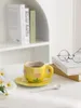 Керамический кофе в стиле стакана с чашками с блюдцом на маленький цветочный печатный мультипликация 250 мл ручной работы ручной работы