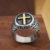 Vintage 14K Gold Cross Ring Mens Punk Christian Easter Jesus Ring Jewelry Biker Amulet Gift Size 7-13