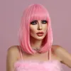 NAMM Short Straight Pink Wig for Woman Daily Party Cosplay Lolita Wig Natural Synthetic Bob Wig with Bangs Heat Resistant Fiber 240402