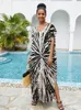 Boho print gewaad plus maat kaftan v-neck halve mouw strandkleding cover-ups vrouw zomer spleet losse jurk bikini bedek op q1382