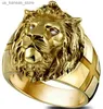 Кластерные кольца новое золотое головка головы из нержавеющей стали Cool Boys Party Lion Dominator Mens Gold Lion Unisex Jewelry Wholesale240408