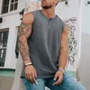 Gym Fitness Hommes Vêtements Vintage Solid Sports Vest Sweat à capuche Camisole sans manches Casual Buttond O Couch Tops 240408