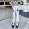 Women's Jeans Spring Summer Maxi Baggy American Streetwear High Waist White Tie Dyed Straight Y2K Wide Leg Pants Mujer S-5XL