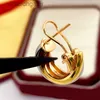 En Kalite 1to1 Marka Logo Tasarımcı Küpeler CARTER TWIST Üç Yüzük Üç Renk Küpe Gümüş Altın Gül Altın Solmayan AAA+ Kalite Dangle Küpe Saplama