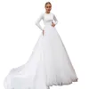 Modest Muslim Wedding Dress Long Sleeves Jewel Neck A Line Tulle Bridal Gown Simple Ivory White Islamic Bride Wear 2024