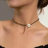 Hänge halsband mode lyx svart kristall glas pärla kedja choker halsband för kvinnor blomma lariat lås krage halsband smycken party charm2pokd