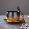 Cups Saucers Nordic Luxury Matte Black Gold Champagne Ceramic Espresso Coffee Cup And Saucer Spoon Set 280Ml