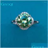 Clusterringen Oqi Originele Sier 14K Wit Gold PLATED 2 Echte pass diamant selector Groene Moissanite Bud Ring vrouwelijke sieraden drop de otrkh