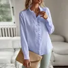 Camisas femininas moda casual solto ajuste botão de manga longa para baixo