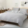 Yatak Setleri Pamuklu Yatak Çarşafları 4 PCS Zarif Düz Renk Gri Yorgan Kapak Takımı Tabakalı Süper Jersey Örme Gri Keten