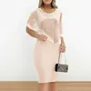 Casual Dresses Round Neck T-shaped Dress Elegant Sequin Patchwork Sheath With Shawl Women's Slim Fit Knee Length For Commute Women