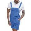 Men's Shorts Vintage Jeans Overalls Solid Color Elastic Denim Jumpsuit With Pockets Men Summer Casual Button Suspenders Short Pants