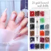 Scrubber Nail Art Rhinestones Kit Acrylic Boxed 21 Grids Mixed Size Set 1pc Pick Up Pen Large Crystal Decorations 3d Ab Flat Gem