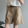 MEXZT Belt Pure Cotton Shorts Women High Waist Wide Leg A Line Suit Shorts Office Lady Solid Loose Casual All Match Short Pants 240407