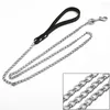 Dog Collars Metal Chain Lead With Leather Harness Leash Style Handle Strong Control Outdoor Security Training Supp