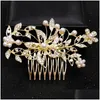 Hårklämmor Barrettes Crystal Pearl Bridal Hairpin Comb Clip for Women Bride Rhinestone Accessories Smycken Drop Delivery Hairjewelry OTSCD