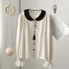 Blouses feminina Remofinir espelho de cetim camisa poliéster Mulheres de manga comprida blusa de lapela elegante escritório tops lady tops