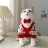 Köpek giyim yılı sonbahar kış kazak sıcak ve kedi kıyafetleri yavru kedi yavrusu ile papyon sevimli evcil hayvan kostümü