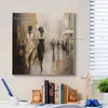 Abstract moderne vrouw wandelen op straat olie schilderij handgemaakte straat scape canvas muurkunst voor woonkamer thuis schilderijen kantoor decor