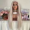 Ombre Silver Ash Blonde Synthetische kant Front S rechte lichtblonde voor zwarte vrouwen transparante cosplay 240327