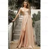 Party Dresses A-Line Homecoming Graduation Dress 2024 V-hals Spaghetti Rems Side Split Chiffon Formal Evening Prom Glowns Golvlängd