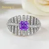 Cluster Rings Shining U S925 Silver 5 5mm Square Purpl Gems Ring For Wmen Fine Jewelry Anniversary