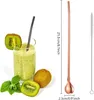 Bere cannucce di 4pcs cucchiaio in acciaio inossidabile cocktail in metallo riutilizzabile con pennello per pulizia lunga