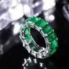 Klusterringar evighet smaragd ring real 925 sterling silver party bröllop band för kvinnor män engagemang smycken gåva