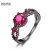 Cluster Rings 2colors Trendy Wedding Bands Alloy Black Color Love Ring Purple Red Cubic Zircon For Women Fashion Party Jewelry