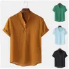 # 2024 Summer Men's Cotton and Hemp Breathable Solid Short Sleeved Henley Shirt