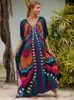 Plus -Size -Kleider 2024 Sommer Bohomian bedruckter Strand Kaftans Kleid für Frauen Outfit elegante Seite Split Maxi Robe Q1342